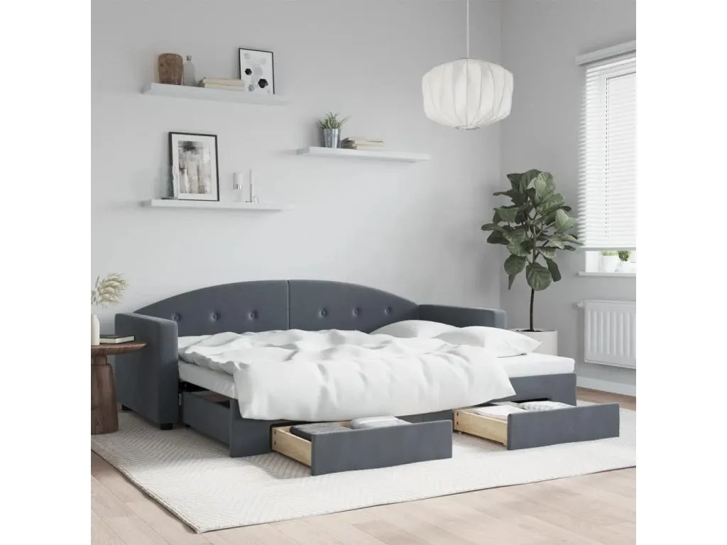 Sofá cama Mobtrendy con cajones terciopelo gris oscuro 80x200 cm 41421jhim