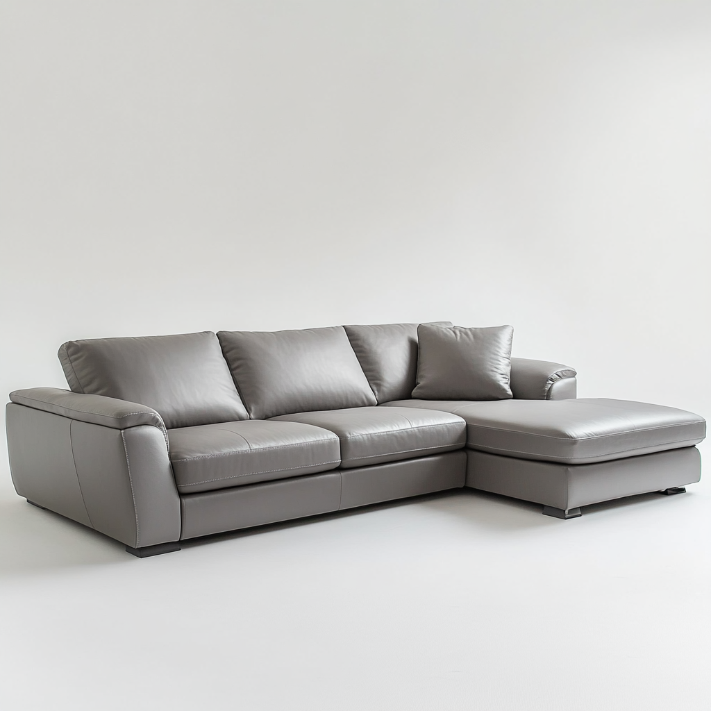 Sofá chaise longue derecho en polipiel gris 2,85x1,85 m con cojines incluidos