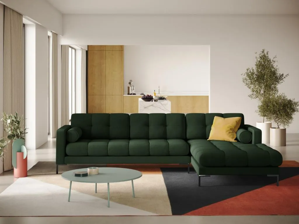 Habitarluz - Sofá esquinero derecho Habitarluz 5 plazas de tejido estructural verde oscuro - 293x185x75cm 62260ZGHT