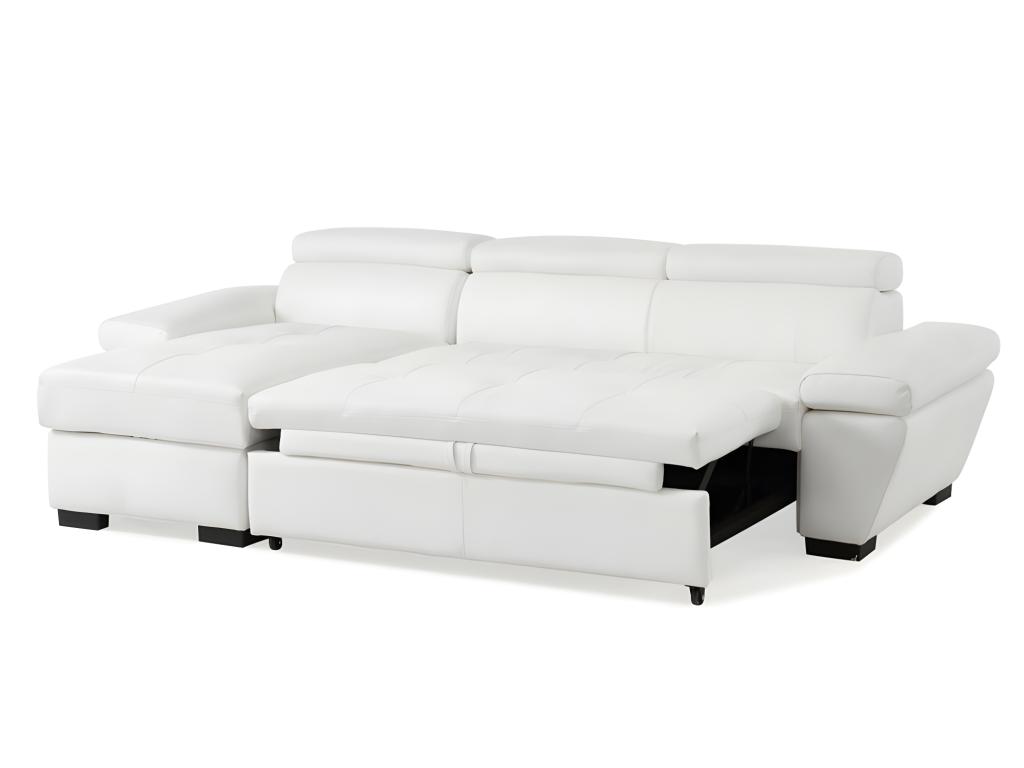 Sofá cama ángulo izquierdo bimateria piel - blanco
