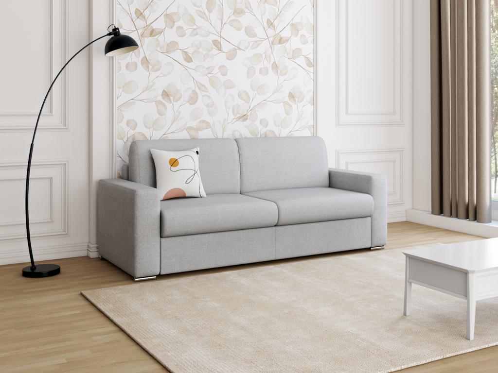 Sofá cama de 4 plazas de tela de apertura rápida CALITO - Gris - Cama de 160 cm - Colchón de 18 cm con memoria de forma
