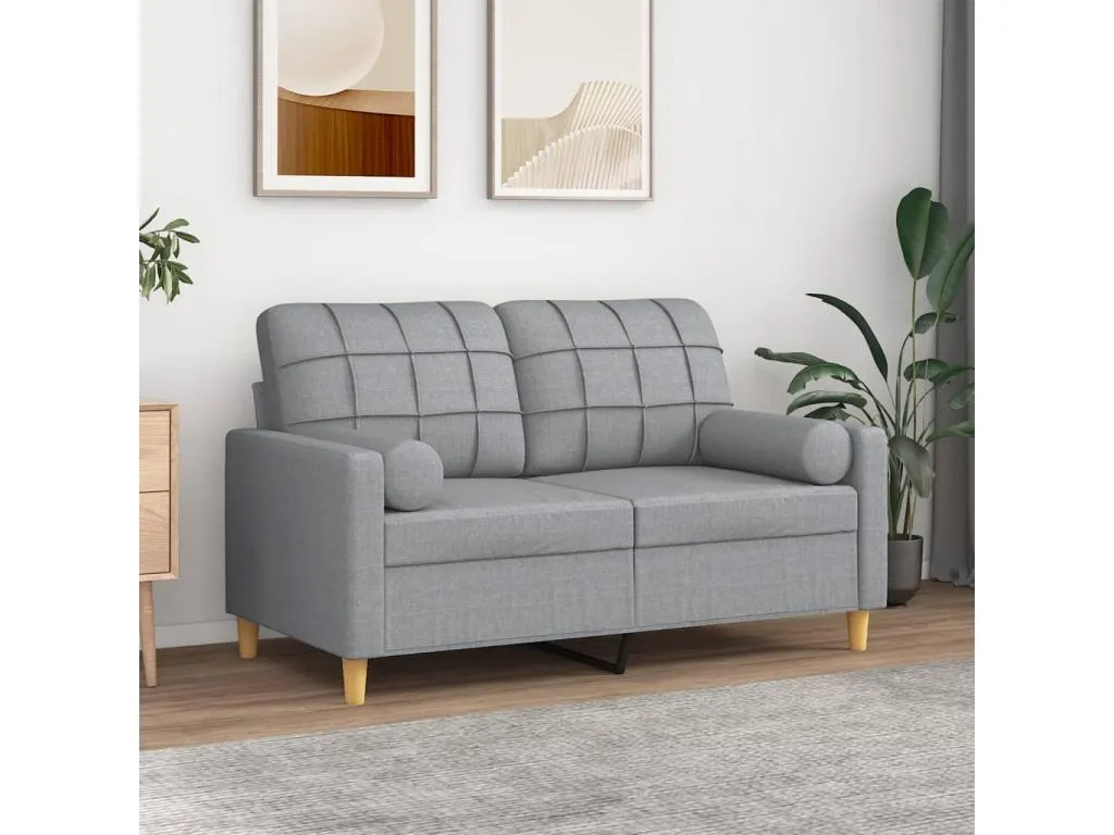 Sofá de 2 plazas con cojines tela gris claro 120 cm