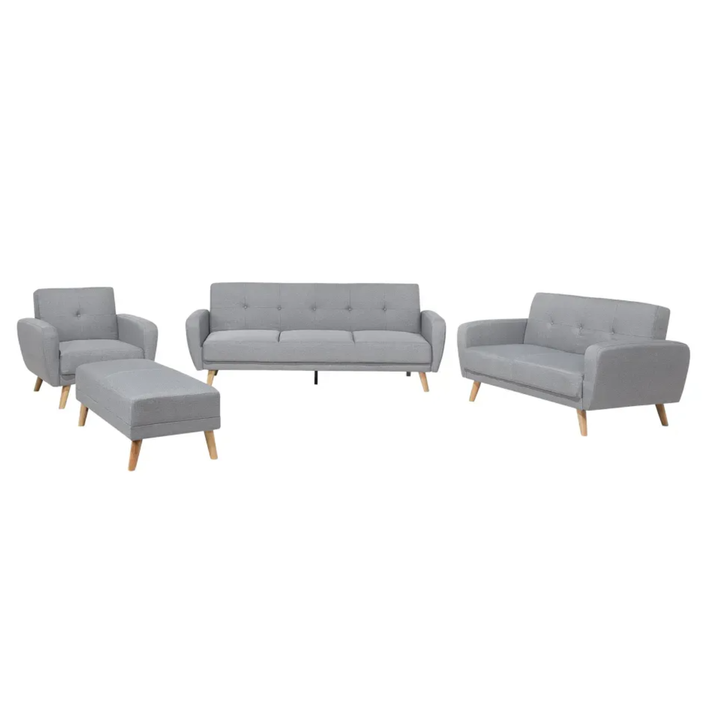 Conjunto de sala de estar 8 plazas con reposapiés en gris claro Nidovia. rbm183557