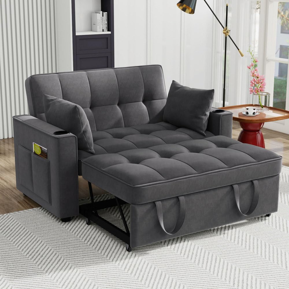 Sofá cama plegable multifuncional gris terciopelo