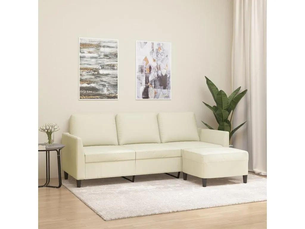 Sofá de 3 plazas con taburete cuero sintético crema 180 cm CXPO04668