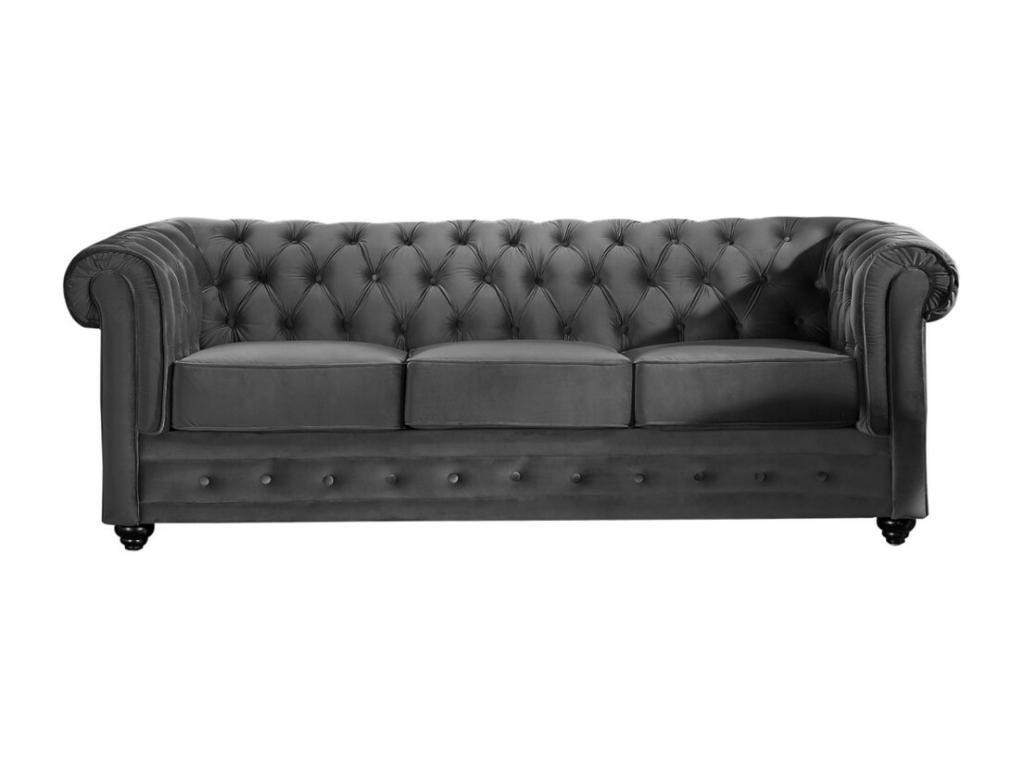Sofá 3 plazas y 2 sillones de terciopelo CHESTERFIELD - Gris antracita