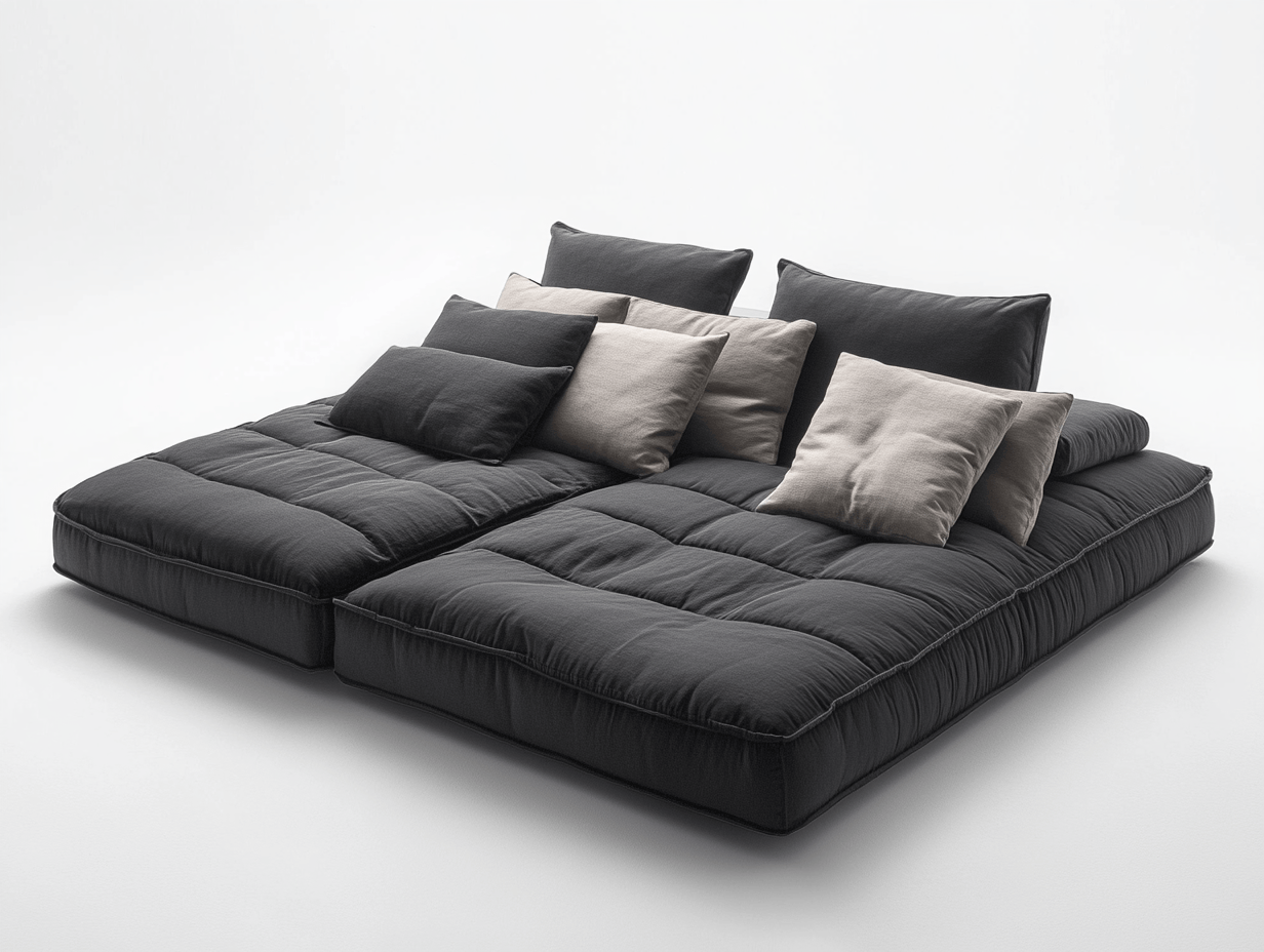 Sofá de cama de algodón gris claro ideal para sala de estar o dormitorio con cojines suaves y estructura flexible