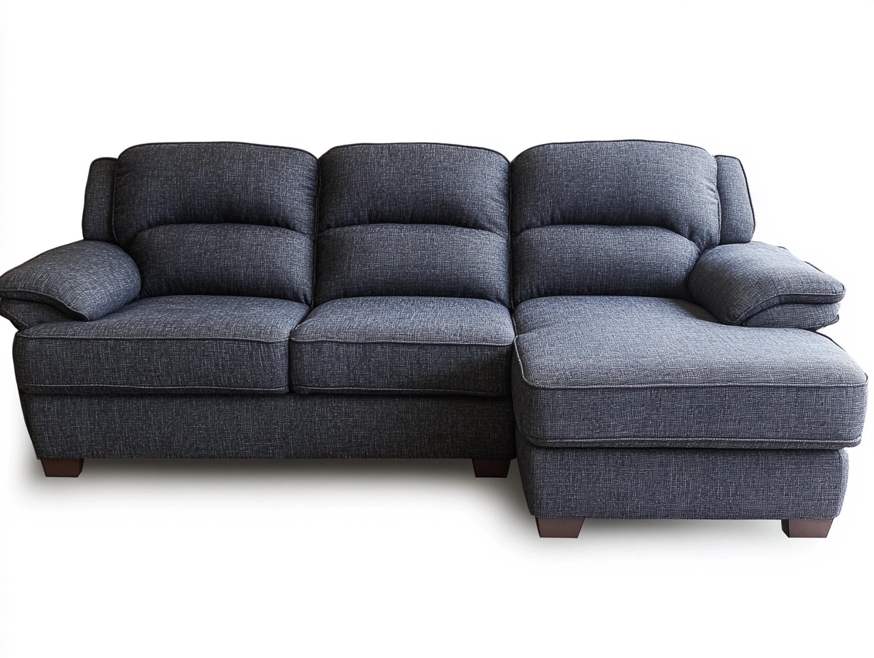 Sofá Chaise Longue Derecho en Tela Azul Oscuro con Cojines Acolchados