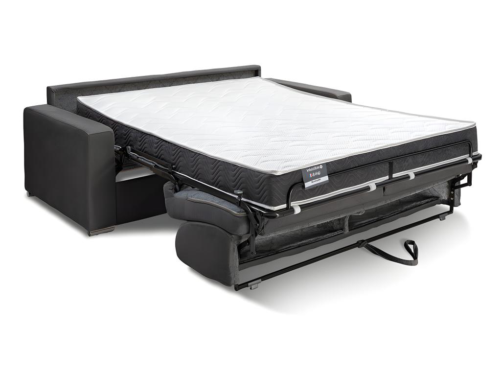 Sofá cama de 4 plazas de tela de apertura rápida CALITO - Gris - Cama de 160 cm - Colchón de 18 cm con memoria de forma