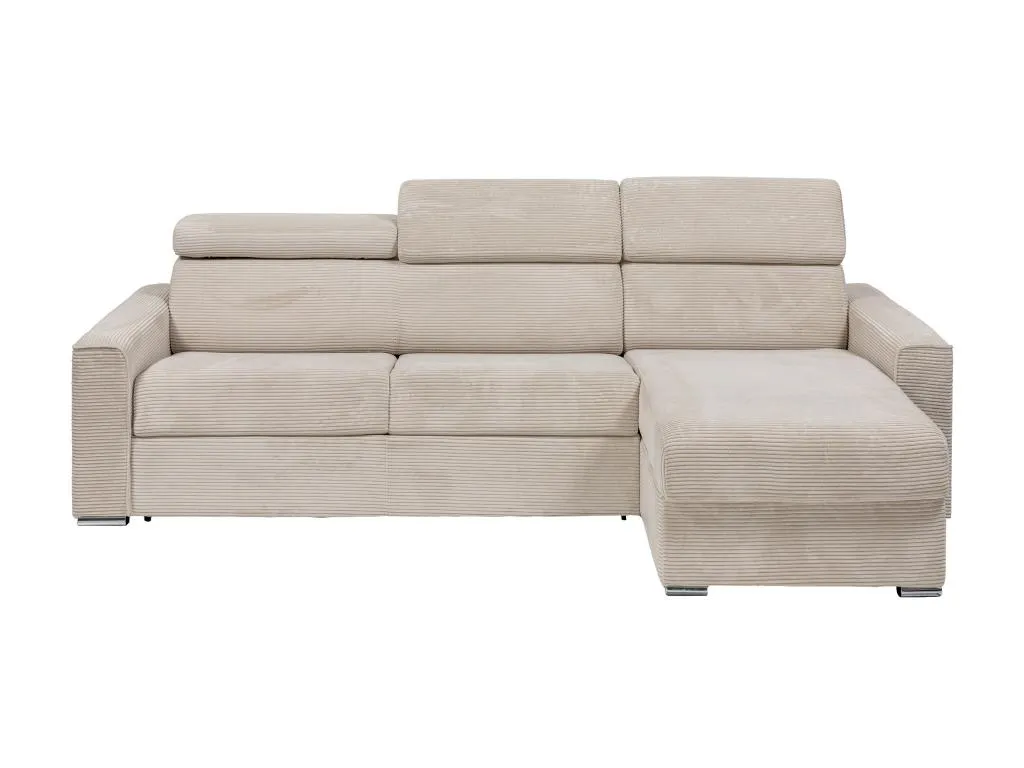 Sofá cama esquinero reversible tipo italiano de pana beige - Cama de 160 cm - Colchón de 18 cm - Decounico