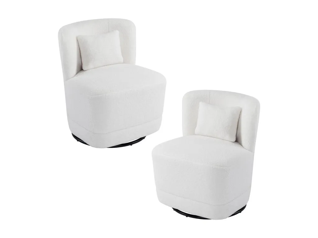 Sofá de 2 plazas con juego de 2 sillones giratorios 360° y cojines en tejido de rizo francés 58x63x72 cm Nidovia. xog3342916