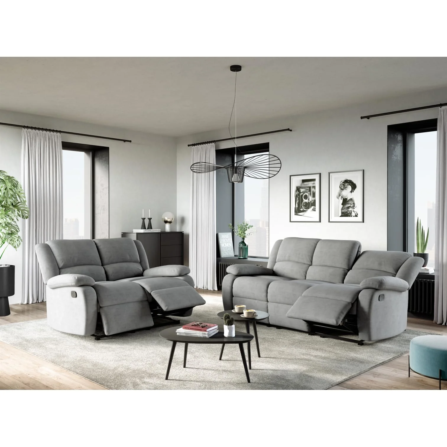 Sofá relax 2 plazas microfibra gris