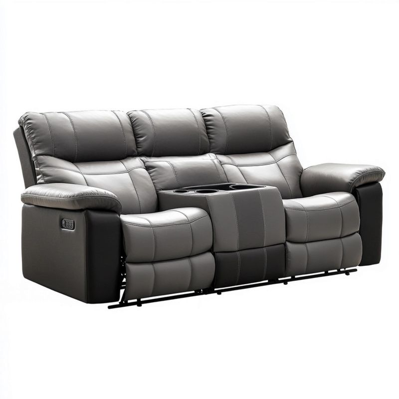 Sofá Recliner Cuero Sintético Sala Estar 2 Plazas Portavasos Gris